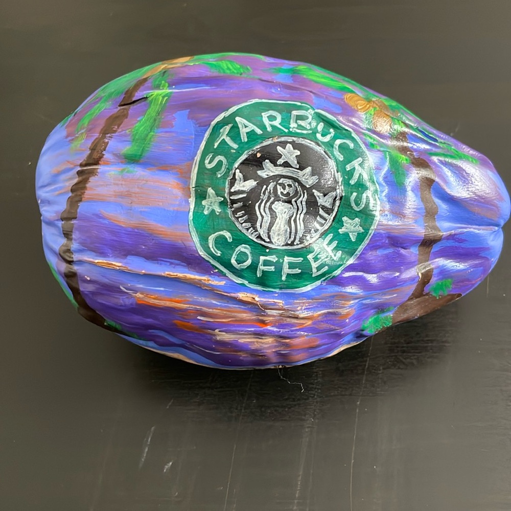 Starbucks memorabilia hand painted promotional coconut.